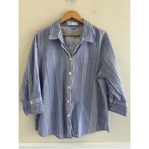 Maggie & Max Blue Plaid Striped Collard Button Up Shirt Women's 2XL Cottagecore